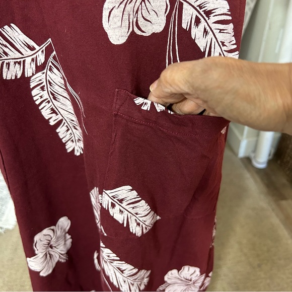Vintage Floral Boutique Maxi Dress Jacqueline Studio Cotton Maroon White Aloha M - Picture 6 of 11